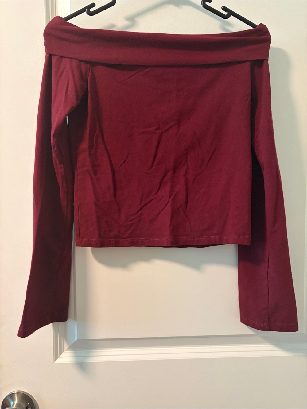 Harlow Off-Shoulder Long Sleeve Top in Burgundy